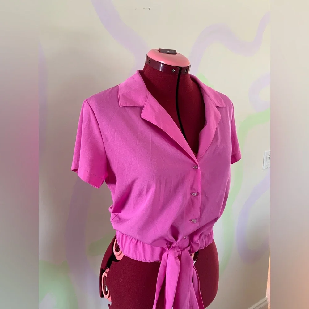 Vintage Handmade Fuchsia Pink Front Tie Blouse - Picture 1 of 3